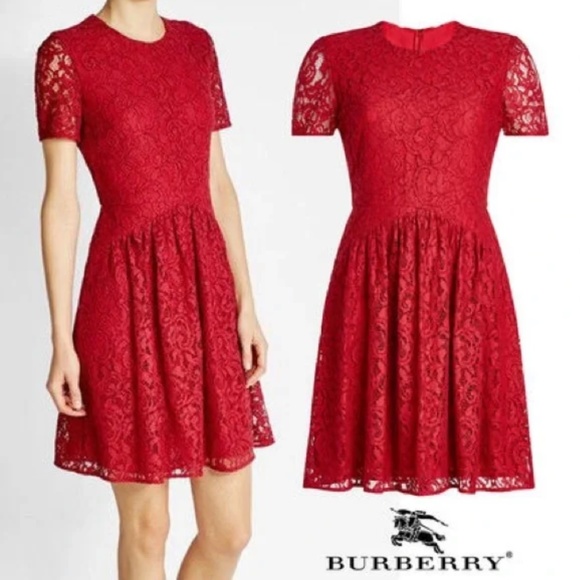 BURBERRY Christy Lace Dress In Parade Red - Picture 1 of 8